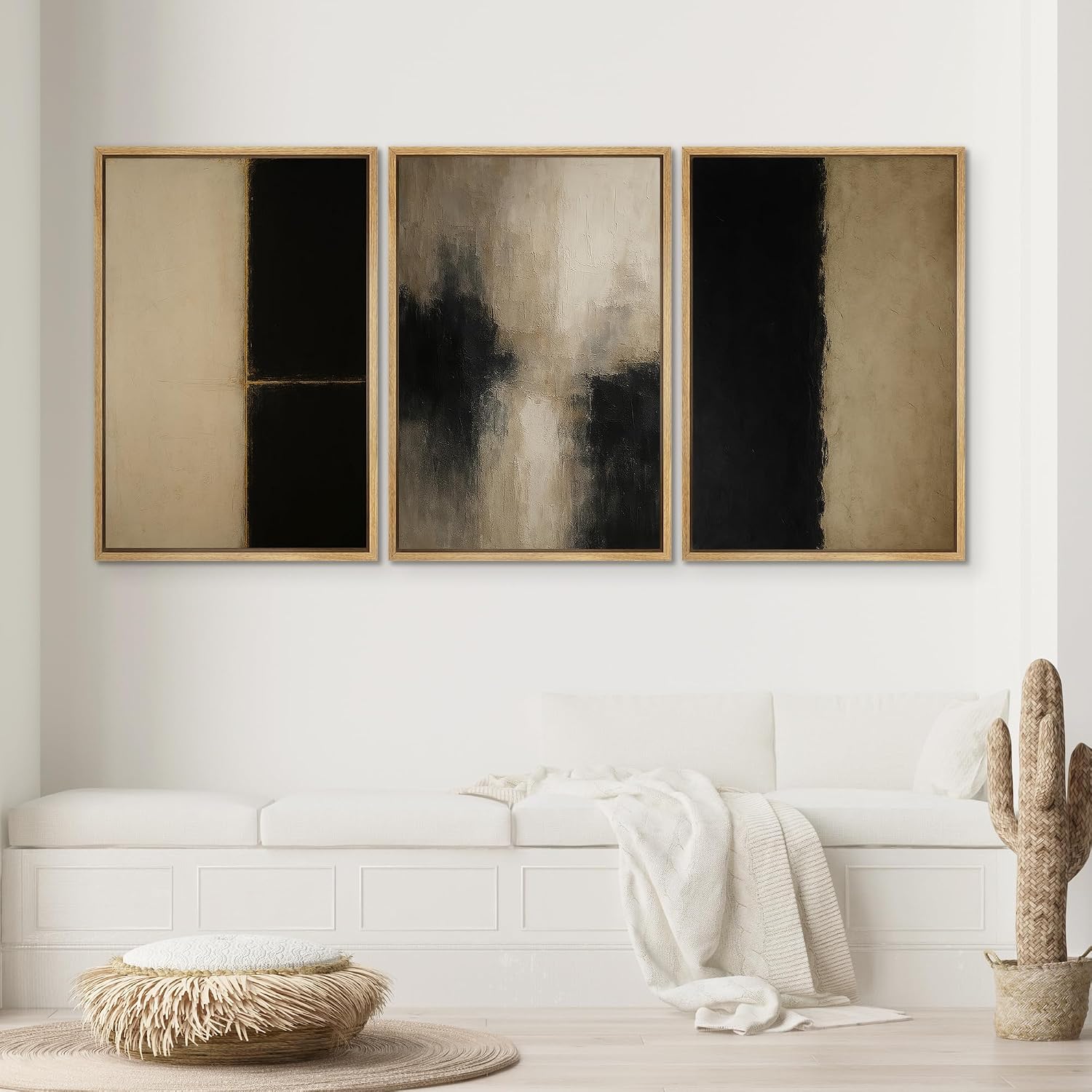 SIGNWIN Framed Canvas Print Wall Art Set Minimalist Neutral Abstract Beige and Black Illustrations Modern Art Contemporary Minimal Ultra for Living Room, Bedroom, Office - 16'x24'x3 Natural