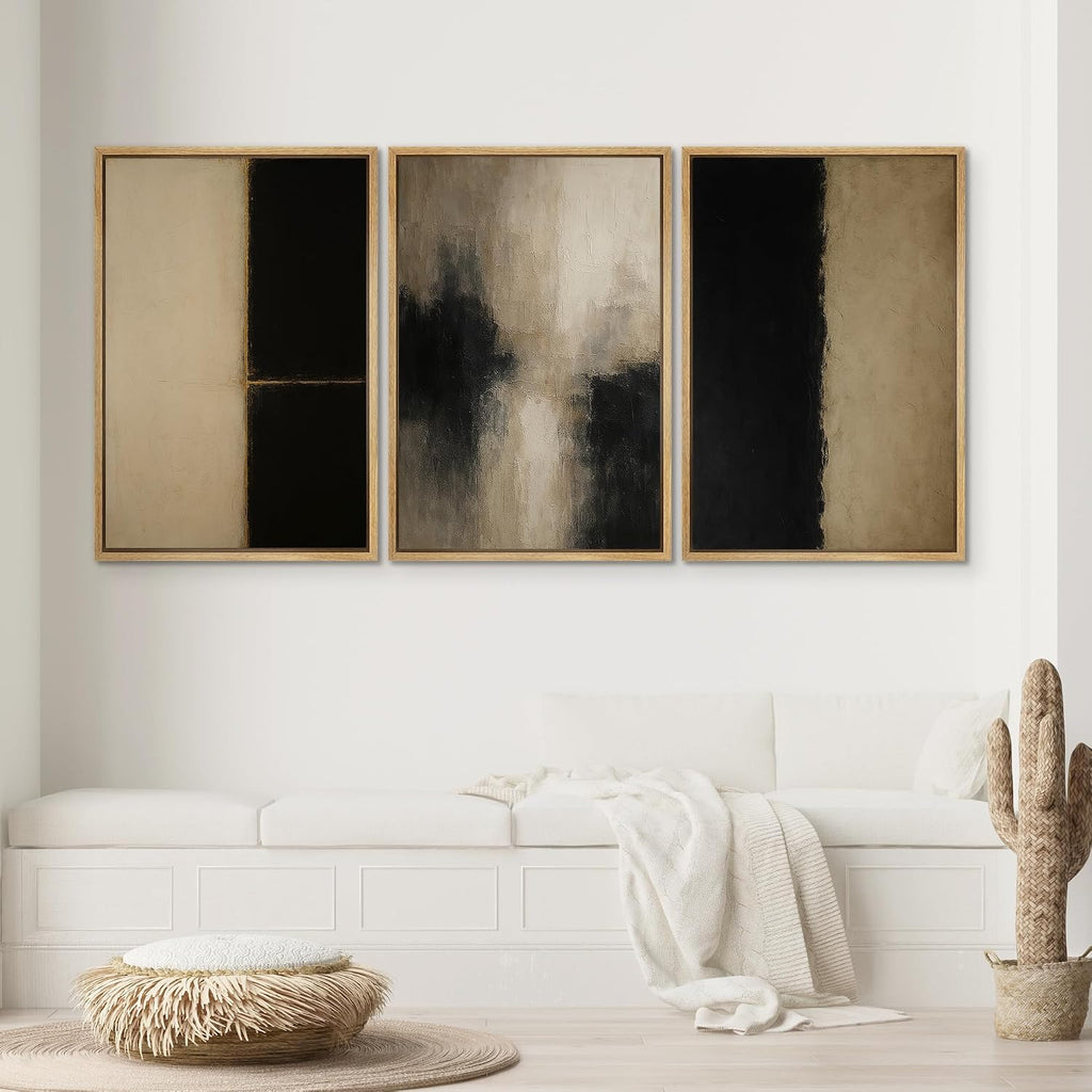 SIGNWIN Framed Canvas Print Wall Art Set Minimalist Neutral Abstract Beige and Black Illustrations Modern Art Contemporary Minimal Ultra for Living Room, Bedroom, Office - 24'x36'x3 Natural