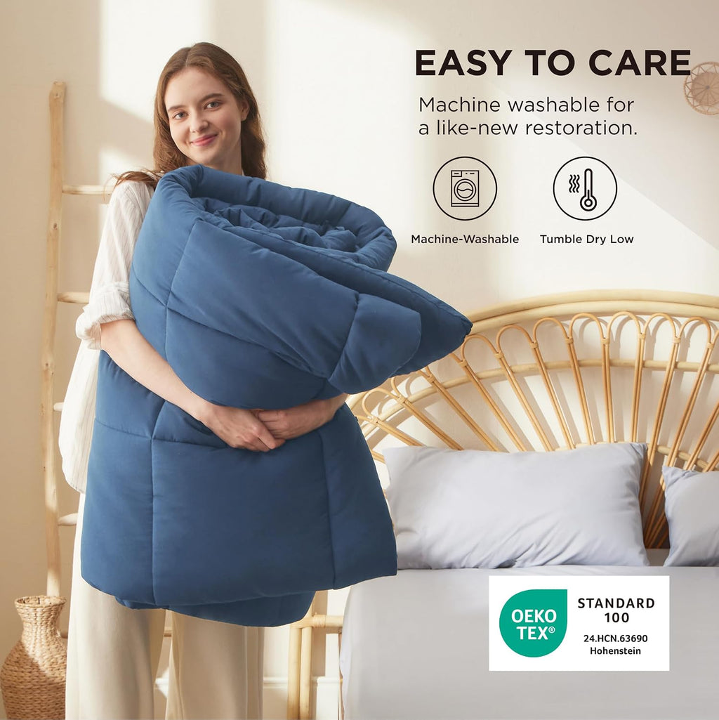 Bedsure Comforter Duvet Insert - Quilted Comforters Queen Size, All Season Duvet, GentleSoft Down Alternative Bedding, with 8 Tabs, Gifts for Women/Men, Dark Slate Blue, Queen 88 x 88 Inches
