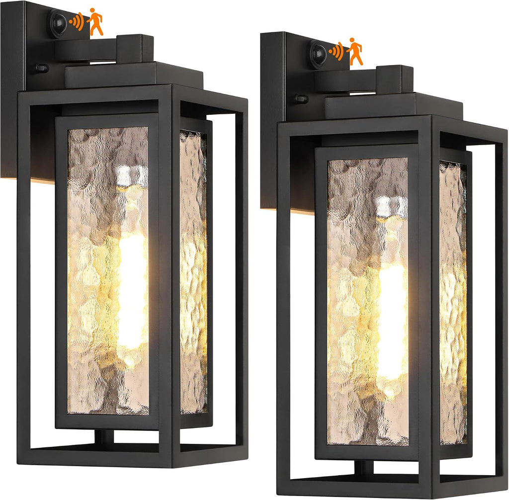 WIHTU Motion Sensor Exterior Porch Light Fixtures, Water Ripple Outdoor Wall Lantern, 2 Pack Sensor Wall Sconce Lights, Waterproof Outside Lantern Lamp, Porch Lamp for Garage, Doorway(Bulb Included)