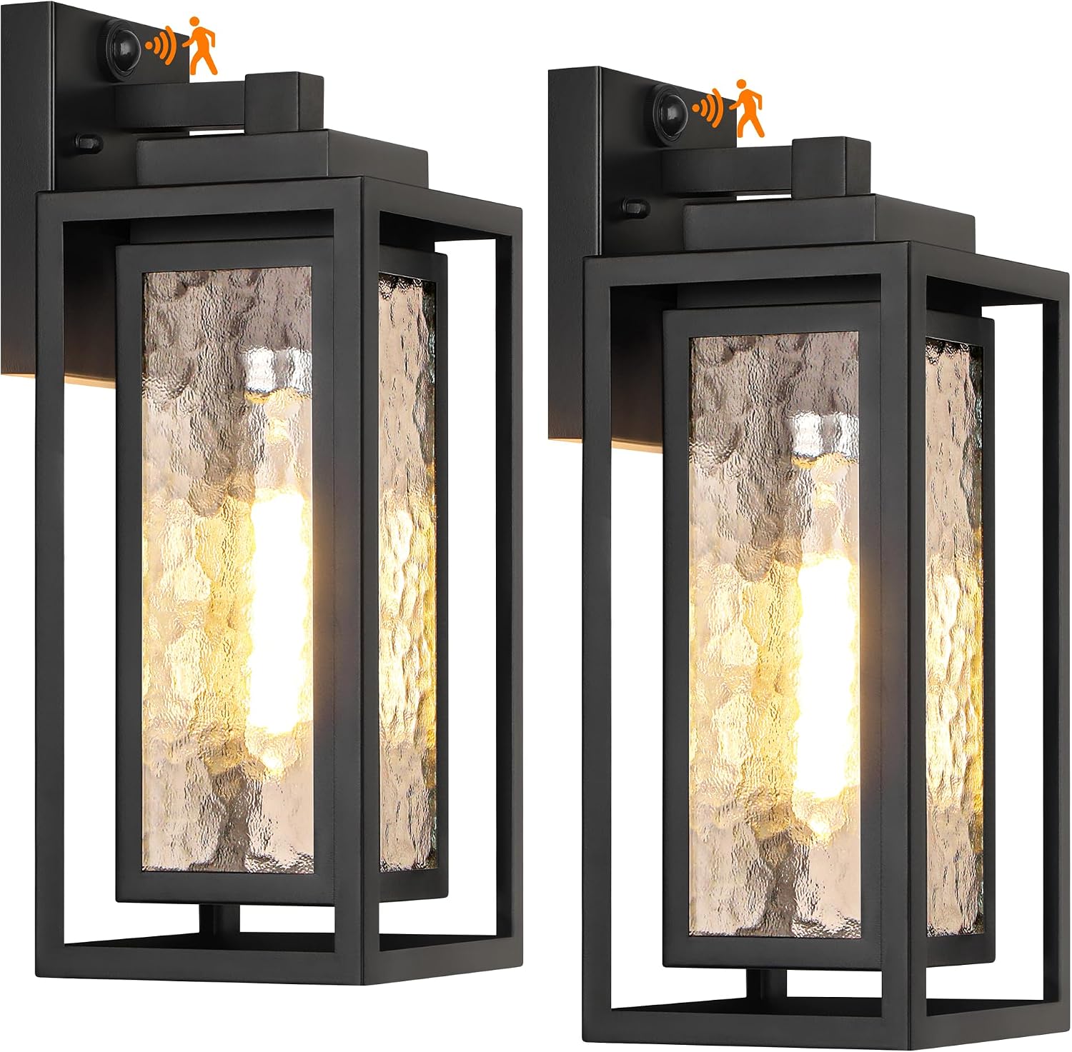 WIHTU Motion Sensor Exterior Porch Light Fixtures, Water Ripple Outdoor Wall Lantern, 2 Pack Sensor Wall Sconce Lights, Waterproof Outside Lantern Lamp, Porch Lamp for Garage, Doorway(Bulb Included)
