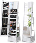 Nicetree 360° Swivel Jewelry Cabinet with Lights, Touch Screen Vanity Mirror, Rotatable Full Length Mirror with Jewelry Storage, Standing Jewelry Armoire Organizer, Foldable Makeup Shelf, Pure White
