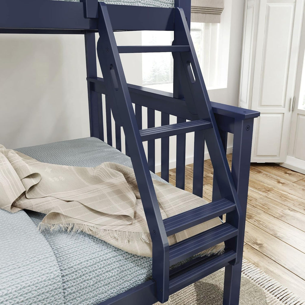 Plank+Beam Classic Wooden Bunk Bed Twin Over Full Size, Platform Bed Frame with Bunk Bed Ladder and Wood Slats for Adult, Space Saving Bed, Easy to Assemble, No Box Spring Needed, Blue