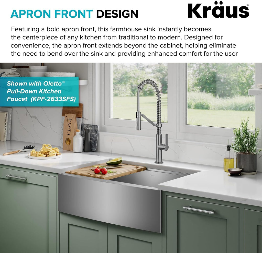 Kraus Kore 30-Inch Farmhouse Workstation with In Sink Dish Drying Rack, Stainless Steel Kitchen Sink, KWF410-30