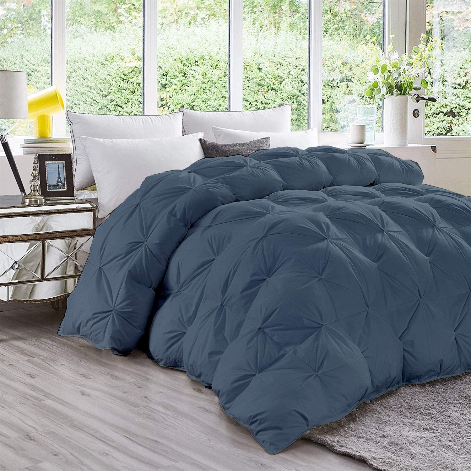Super Soft 1000-TC All Season Down Alternative Comforter & 2pc Pillow Shams Super King (98' x 108') Inches Decorative Pintuck Comforter 100% Egyptian Cotton 600-GSM Fill & 8-Corner Tabs