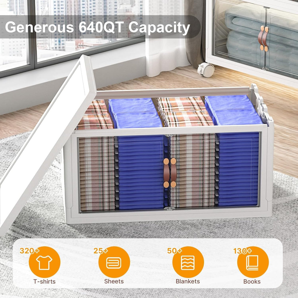 UAMFURI Stackable Storage Bins with Lids, 1400QT Closet Organizers and Storage with Doors and Wheels, Extra Large Storage Cabinet, Collapsible Plastic Drawers for Bedroom Dorm Office Garage