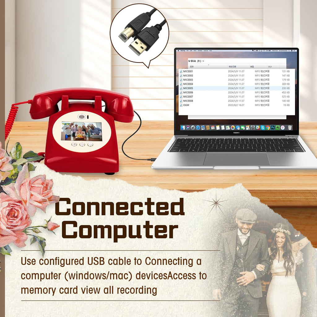Video Audio Guest Book,1080P HD Video Phone Guestbook, Record Preserve Your Special Occasions, Ideal for Wedding Bridal Shower, Birthday, Graduations, Baby Shower(Red)