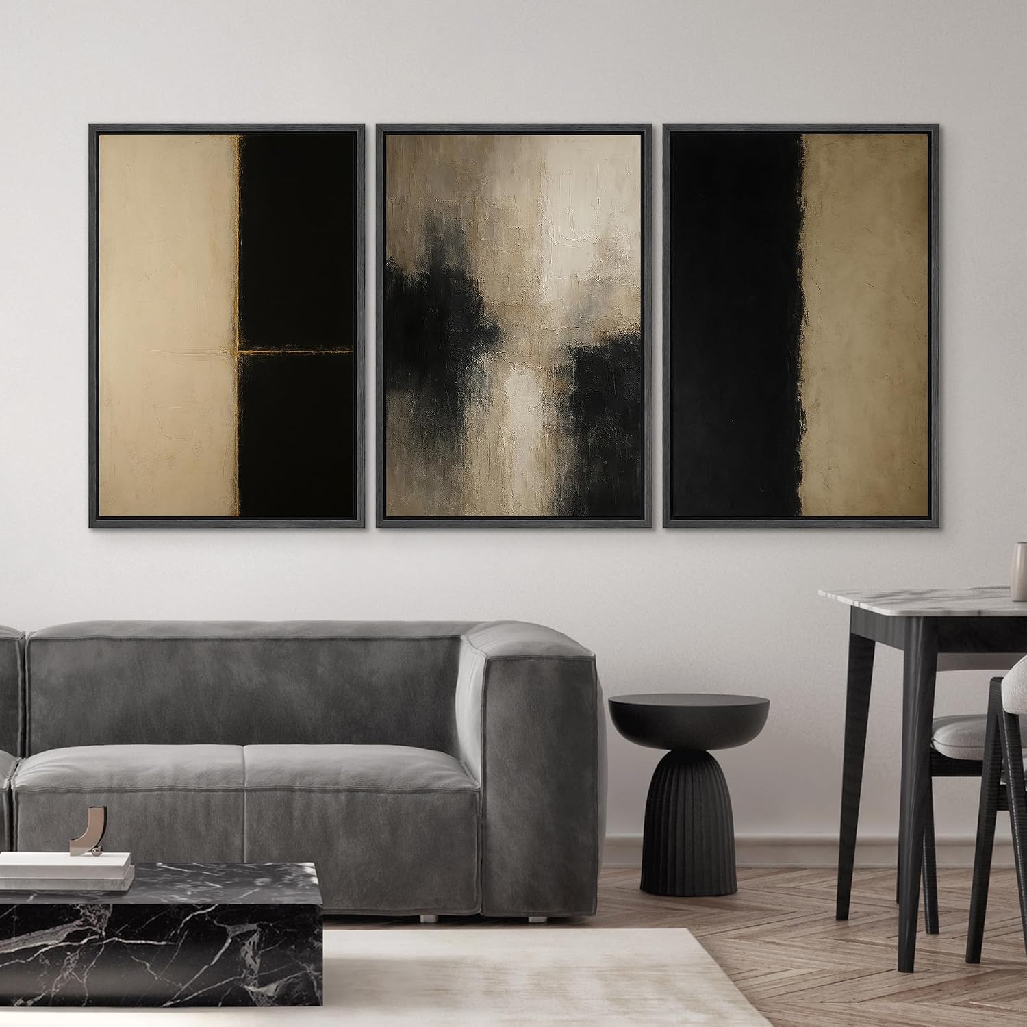 SIGNWIN Framed Canvas Print Wall Art Set Minimalist Neutral Abstract Beige and Black Illustrations Modern Art Contemporary Minimal Ultra for Living Room, Bedroom, Office - 16'x24'x3 Black