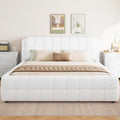 King Size Upholstered Platform Bed, Berber Fleece Bed Frame with Foam Headboard, Wood Slat Support for King Mattress, Modern Boucle Platform Bed for Master Bedroom, No Box Spring Needed, White