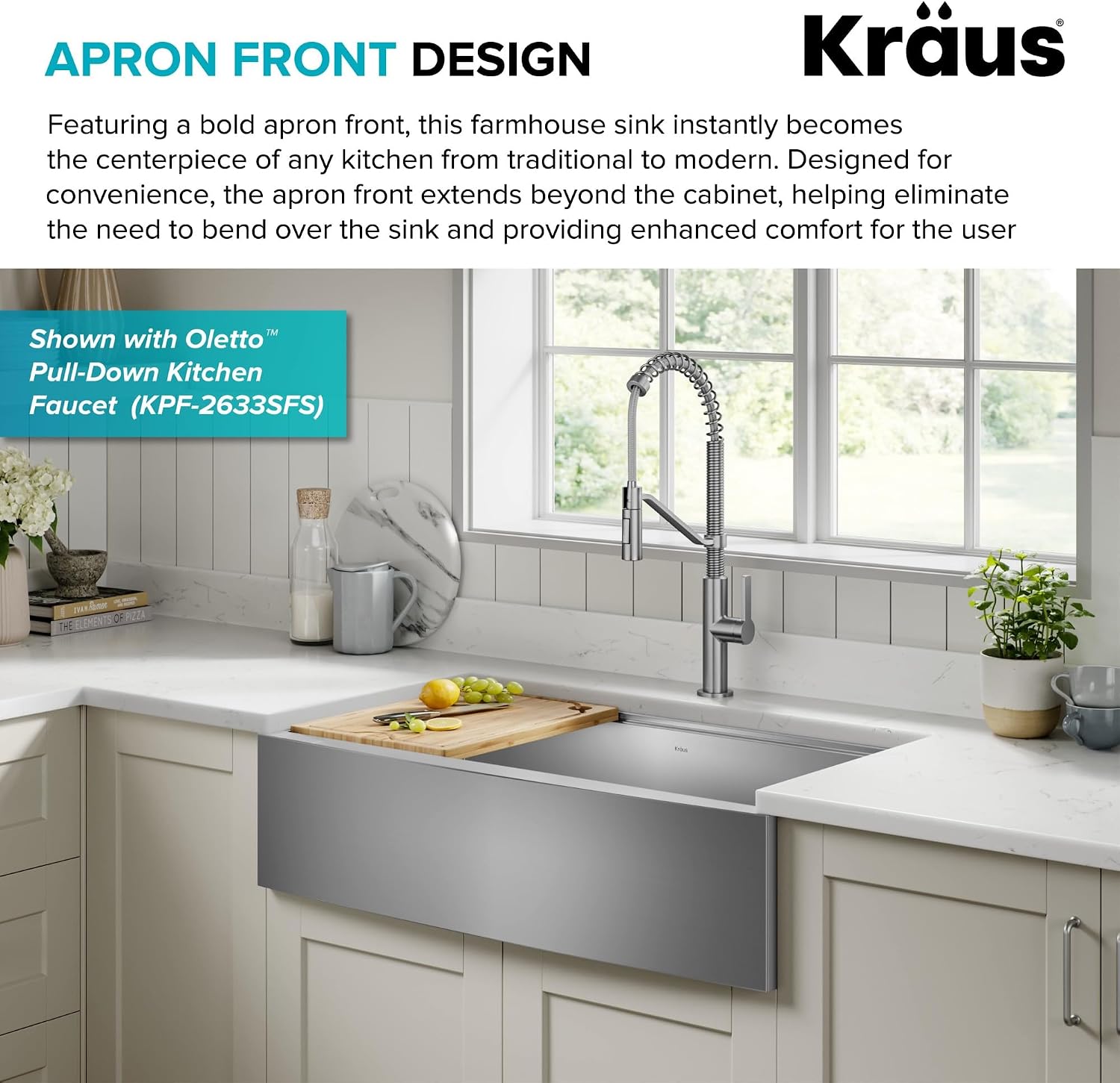 KRAUS Kore 36-Inch Farmhouse Workstation 16 Gauge Single Bowl Stainless Steel Kitchen Sink with Accessories, KWF210-36
