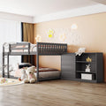 Full-Over-Full Size Bunk Bed, Bedroom Furniture Pine Wood Bed Frame with Storage Drawers and Open Shelves, Drawers and Shelves Set Can Be Moved, for Kids & Teens (Gray)