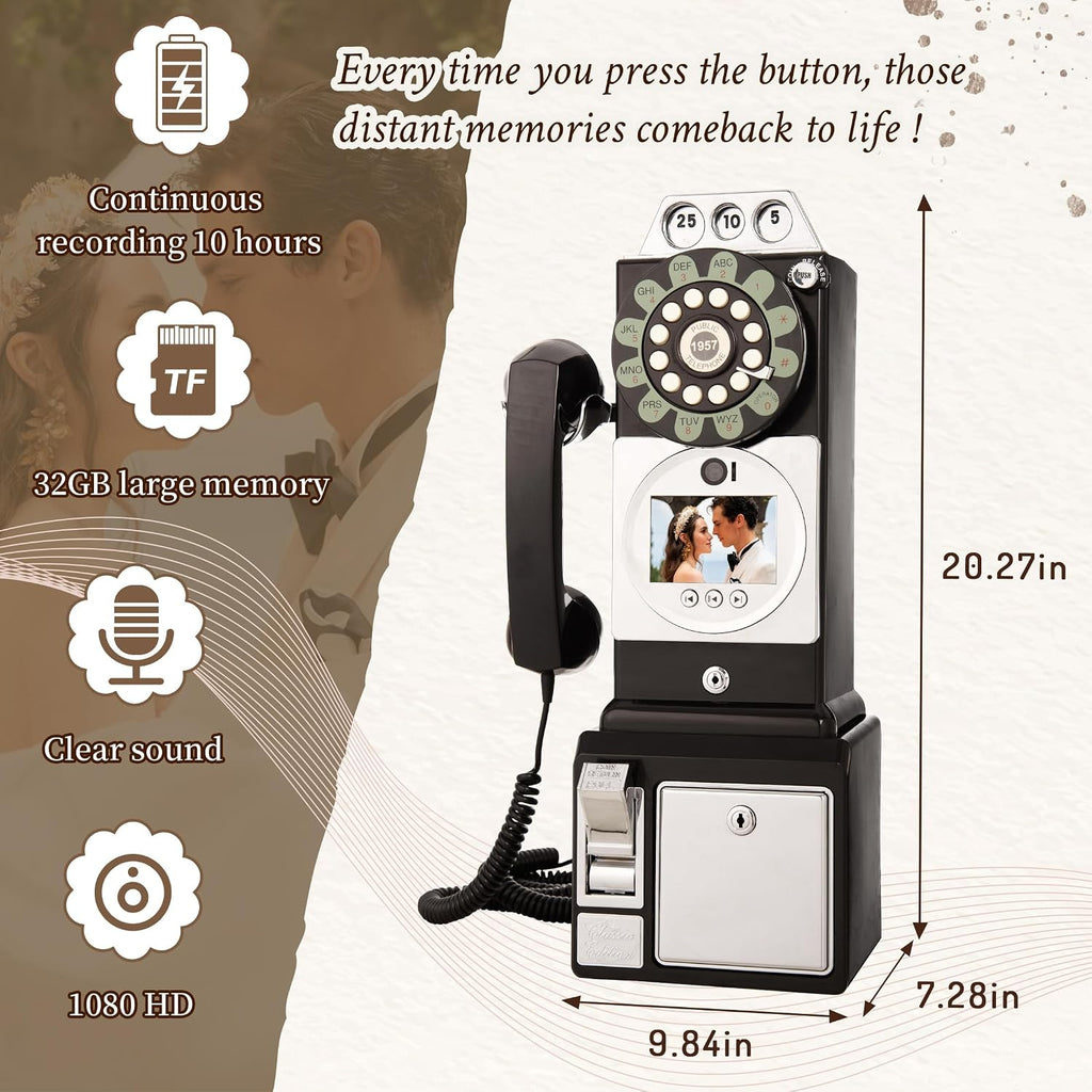 Video Audio Guest Book, Wedding Phone Customized Video Messages, Record Preserve Your Special Occasions, Ideal for a Variety of Memorable Party Occasions(Art Deco, Wall-Mounted Black)