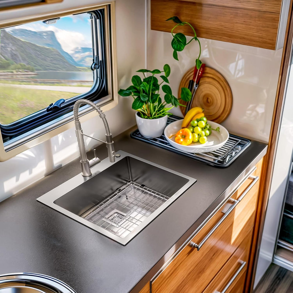 YITAHOME Drop in Kitchen RV Sink 25 in Topmount 304 Stainless Steel Single Bowl Sink with Accessories for Workstation, Bar Sinks 25 x 22 x 10 Inch