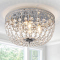 Maxax 15' Crystal Chrome Ceiling Light, 4-Lights Vintage Farmhouse Flush Mount Chandelier, Antique French Empire Ceiling Lamp, Dining Room Entrance Hallway Bedroom Kitchen Bathroom, E12 Bulbs