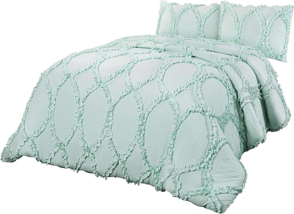 Lush Decor Avon 3 Piece Comforter Set, Full/Queen, Light Aqua - DISCONTINUED