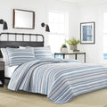 Nautica - Queen Quilt Set, 100% Cotton Bedding with Matching Shams, Reversible Stripe and Anchor Design, Lightweight for Year-Round Layering (Jettison Blue)