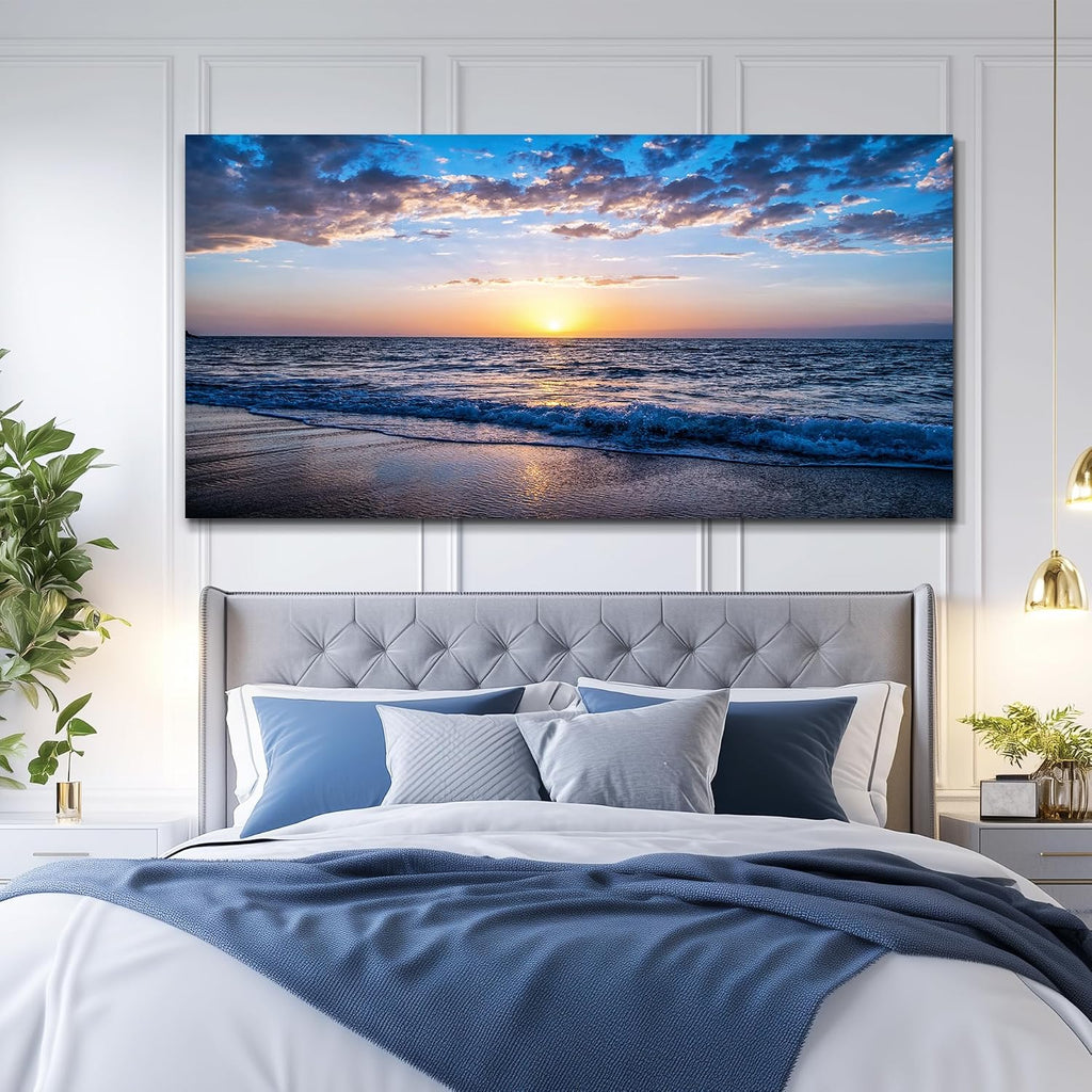 hyidecorart Wall Art Moon Sea blue Ocean Landscape Paintings Bedroom Canvas Art Print wall art for living room Paintings for Wall Decor and large Home Decor (30 x 60inch x 1pcs)