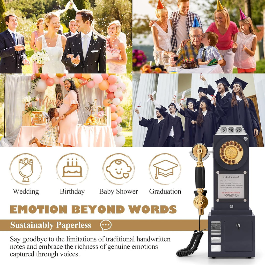 UKBW Audio Guest Book Wedding Phone, Audio Phone guestbook, Audio guestbook,Record Guest Voice Messages, Preserve Your Special Occasions for Party Wedding Birthday Graduation Baby Shower(Black)