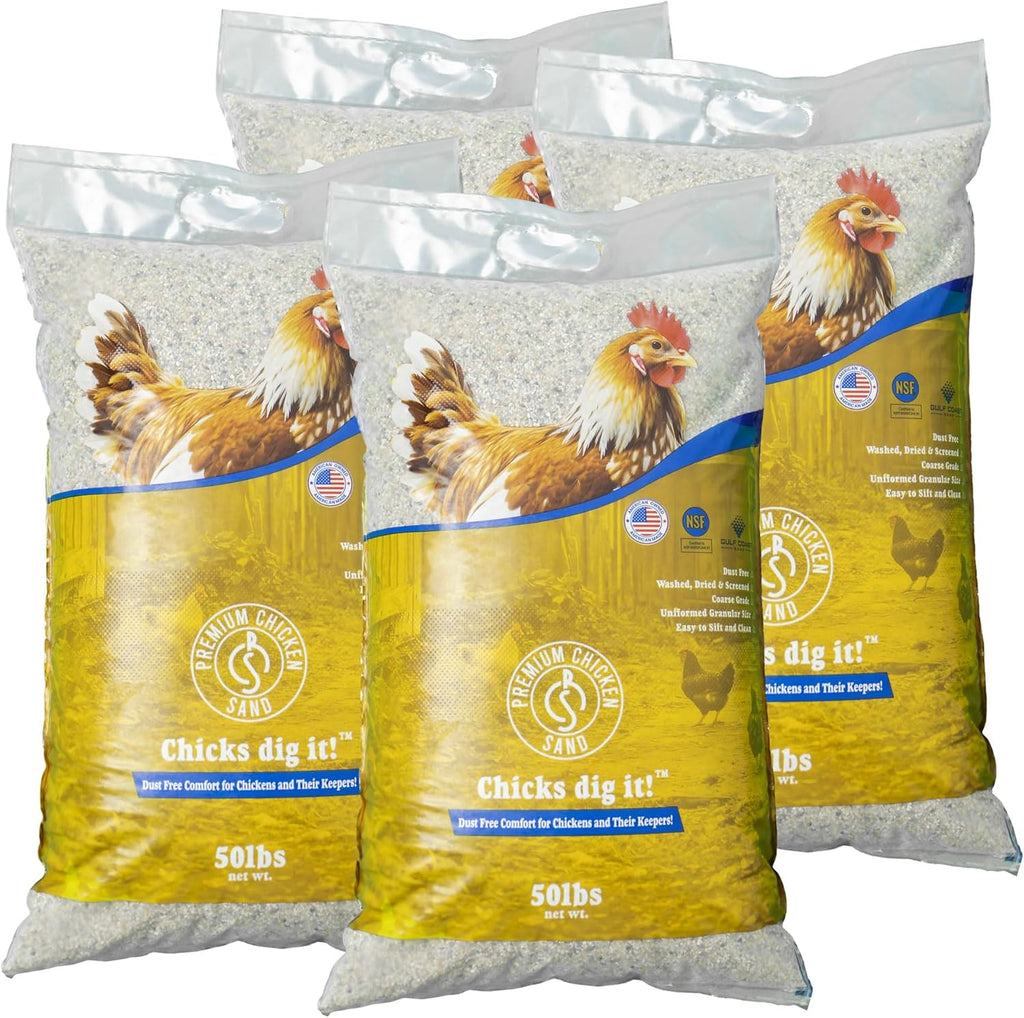Premium Chicken Sand 50 lbs (4-Pack) – Dust-Free, Odor-Control Bedding for Chicken Coops, Nesting Boxes, and Runs – Natural Poultry Litter, 200 lbs Total