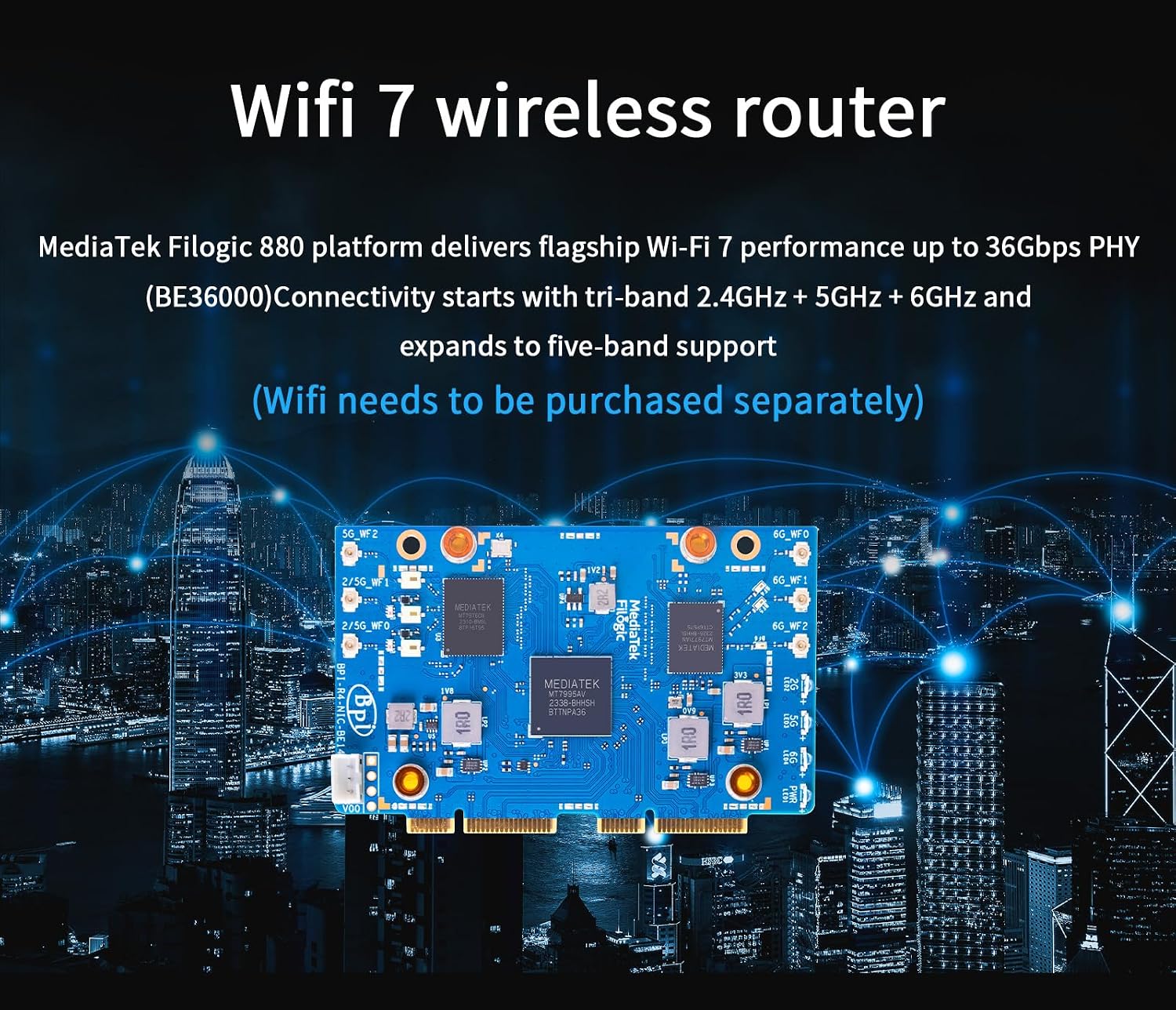 Banana Pi BPI-R4 WiFi 7 Router Development Board, with MediaTek MT7988A Chip, 4GB RAM and 8G eMMC onboard, 2X 10Gbe SFP Slot,4X Gbe Network Port (BPI R4 Basic Kit)