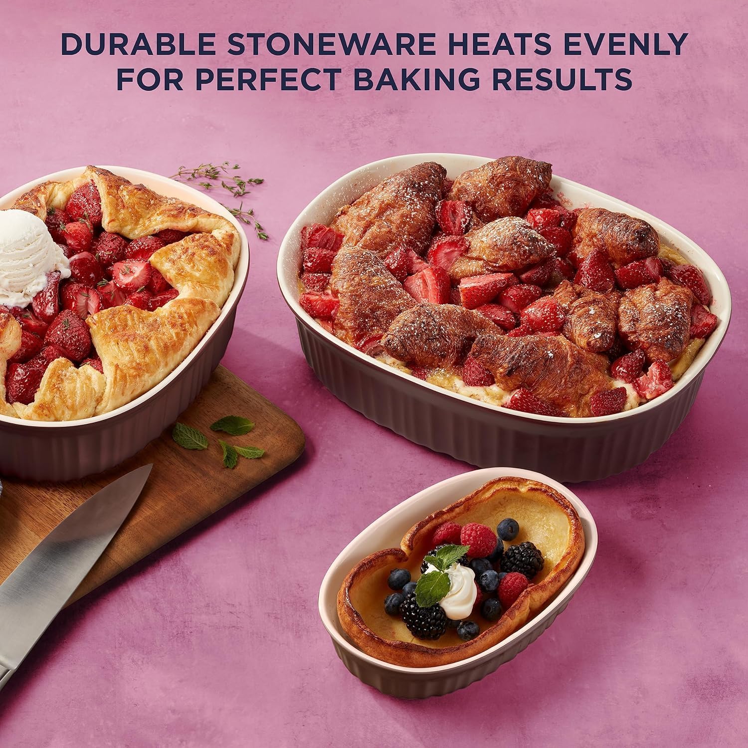 CorningWare Ceramic Bakeware Set with Lids Chip and Crack Resistant Stoneware Baking Dish, Microwave, Dishwasher, Oven, Freezer and Fridge Safe, 12-Piece French Cabernet