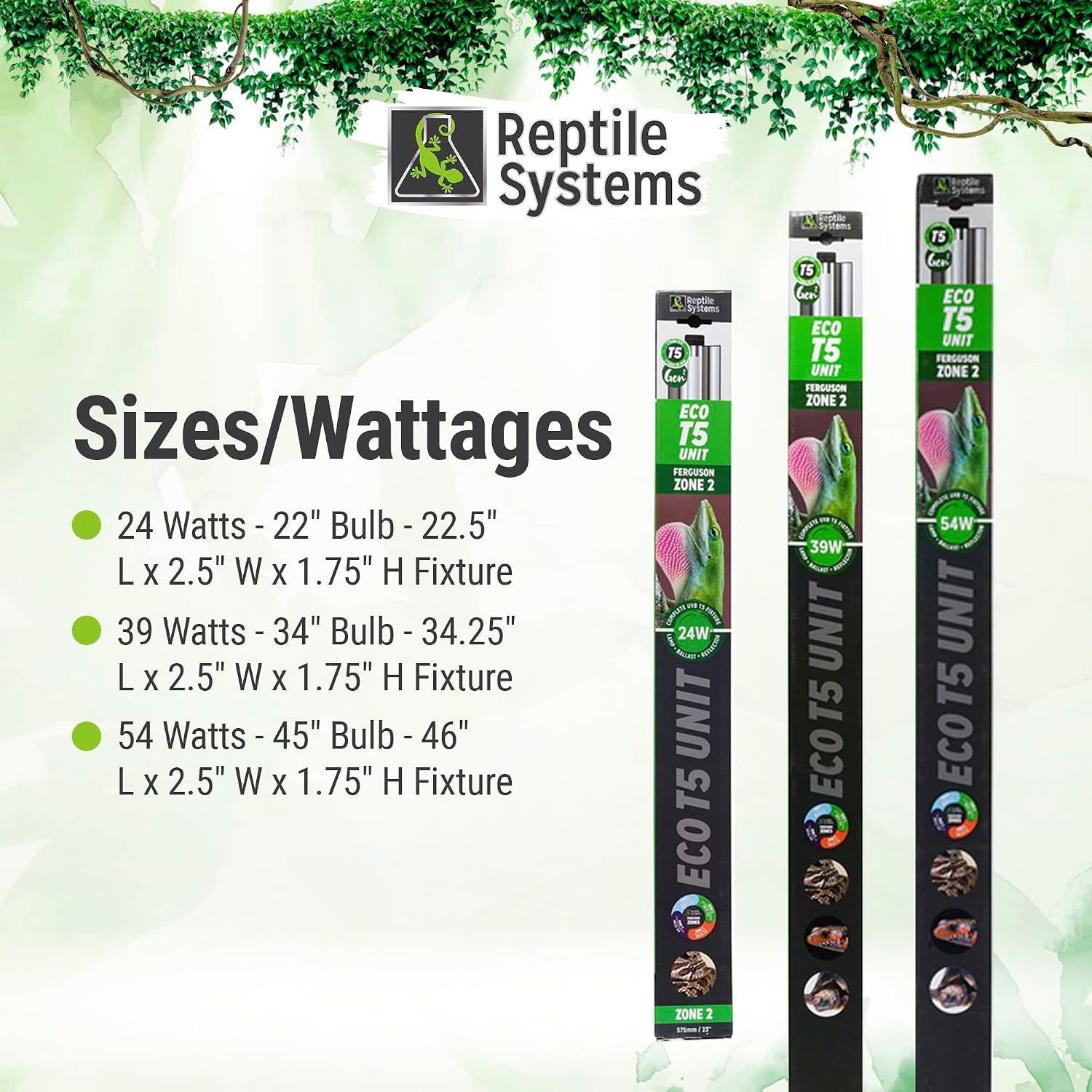 Reptile Systems Eco T5 Unit Zone 2 Reptile Lighting Kit – 36in-39w - Slimline Fixture with HOT5 Lamp, Reflector & Flicker-Free Ballast – Ideal for Terrariums, Chameleons & Geckos