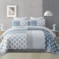 Finlonte Quilts Queen Size, 100% Cotton Queen Comforter Set, Blue Grey Farmhouse Quilted Bedspread, Patchwork Lightweight Reversible Quilt Bedding Set for Queen Bed, 3-Pieces