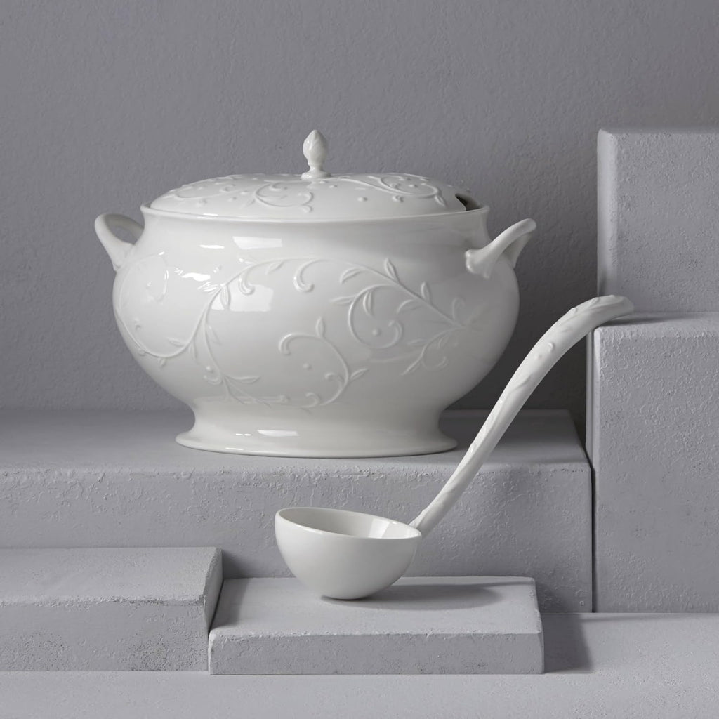 Lenox Opal Innocence Carved Covered Soup Tureen with Ladle, 10-1/4-Inch, White, 152 ounces