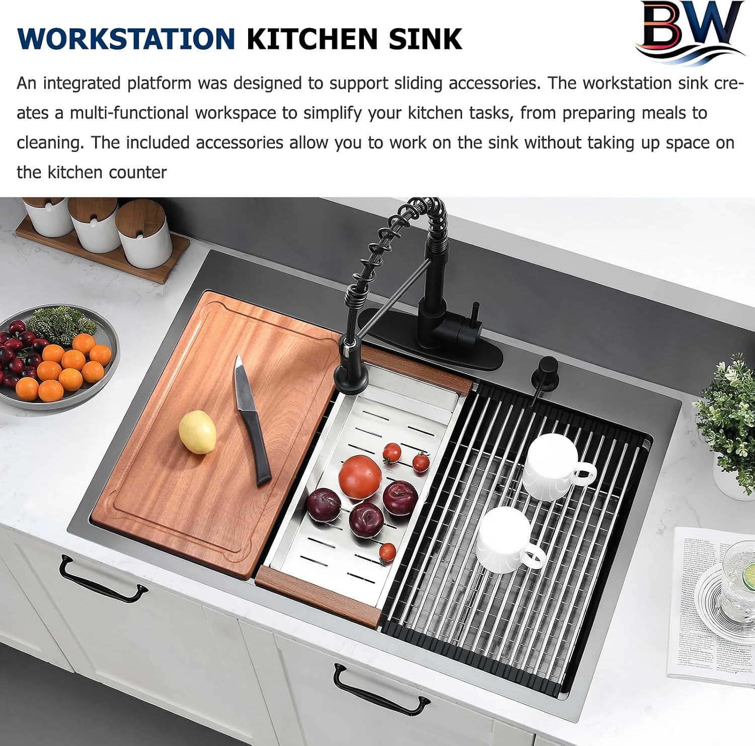 33x19 Drop In Kitchen Sink Black - 16 Gauge Stainless Steel Workstation Sinks Ledge Handmade 10 Inch Deep Single Bowl Kitchen Sink Top Mount Easy to Clean