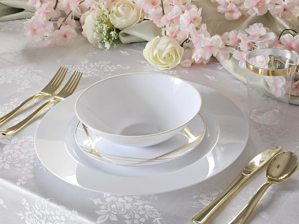 OCCASIONS 120 Piece Disposable Charger Plates Bulk – 12 Inch Heavyweight Plastic Plate Chargers for Weddings, Parties, Events – Elegant White Chargers for Dinner Plates – Plain White Collection