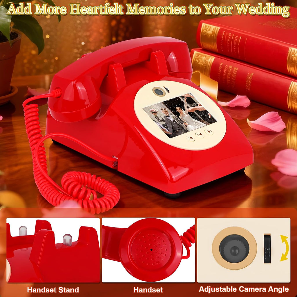 Video Audio Guest Book Wedding Phone, 1080P Video Guestbook Phone for Wedding, Bridal Shower, Birthday Party, Baby Shower, Anniversary Engagement (Bordeaux Red)