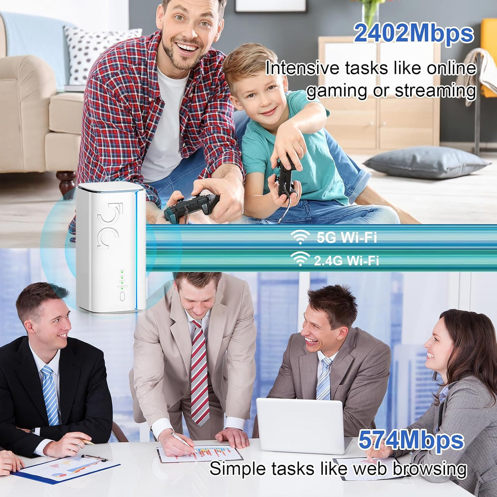 5G WiFi 6 Router with SIM Card Slot,AX1800Mbps Dual Band,Built-in Mesh for Whole Home Coverage,NSA/SA Modem for Home Office,Plug Play, No Cable Needed