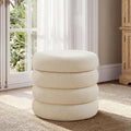 19.5 Inch Round Storage Ottoman, Modern Linen Ottoman Coffee Table with Removable Top, Beige Vanity Stool with Storage for Bedroom, Living Room, Dorm, Set of 1