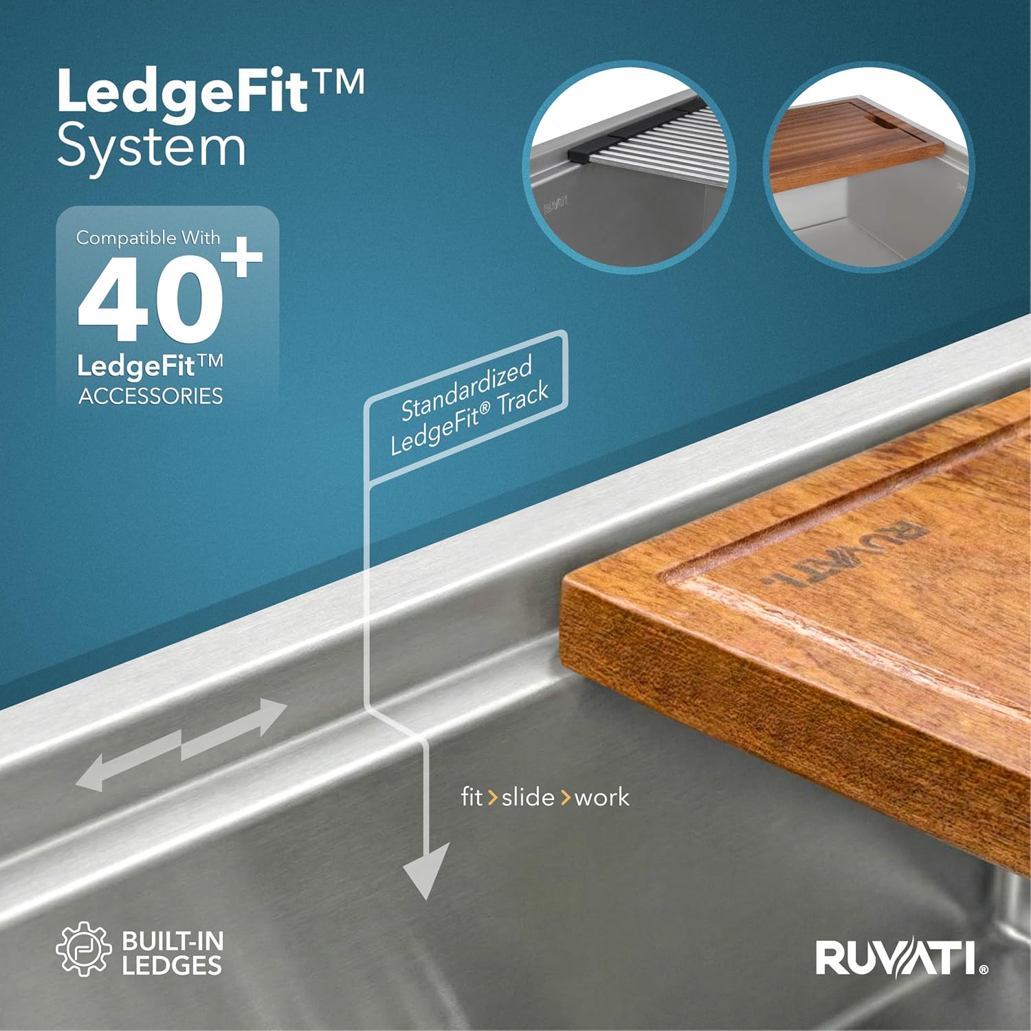 Ruvati 33-inch Workstation Kitchen Sink - Slope Bottom Offset Drain 16 Gauge Stainless Steel Kitchen Sink with Brushed Finish, Easy-to-Clean Undermount Sinks- RVH8591