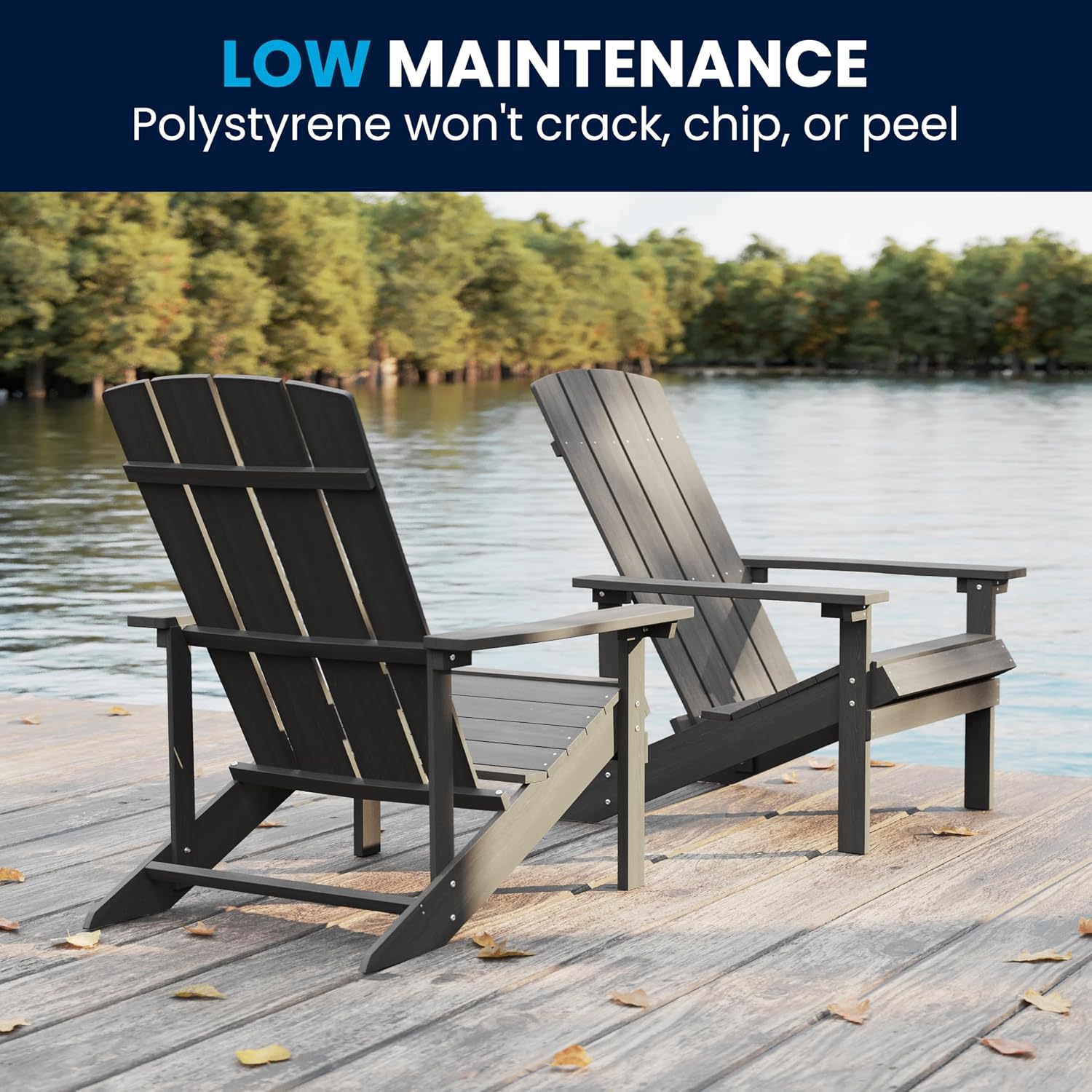 Flash Furniture Charlestown Indoor/Outdoor Faux Wood Adirondack Chair, Weather-Resistant Polyresin Patio Adirondack Chair with 350-lb. Static Weight Capacity, Gray