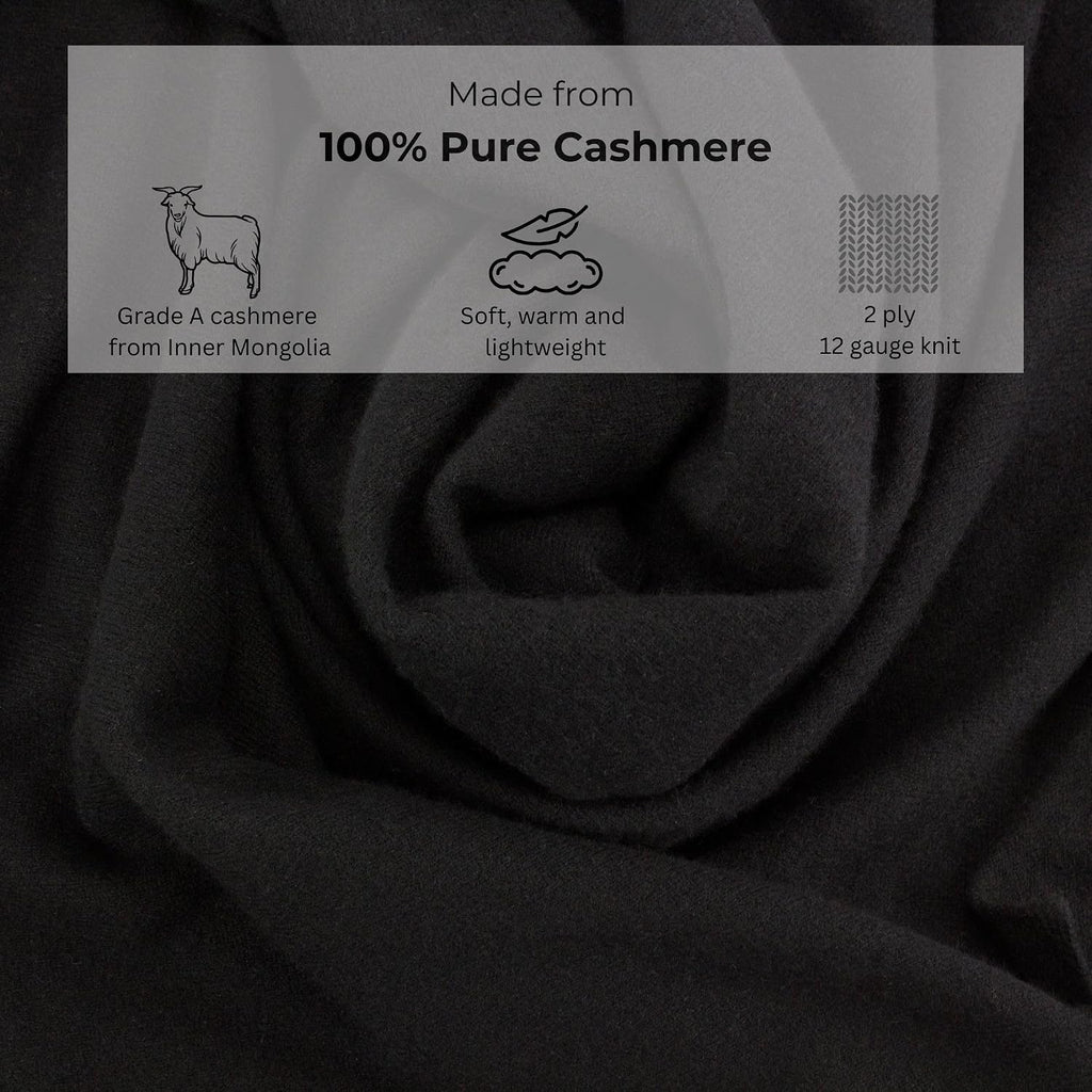 Jet&Bo 100% Pure Cashmere Travel Set: Blanket, Eye Mask, Socks, Carry/Pillow Case Black in Gift Box