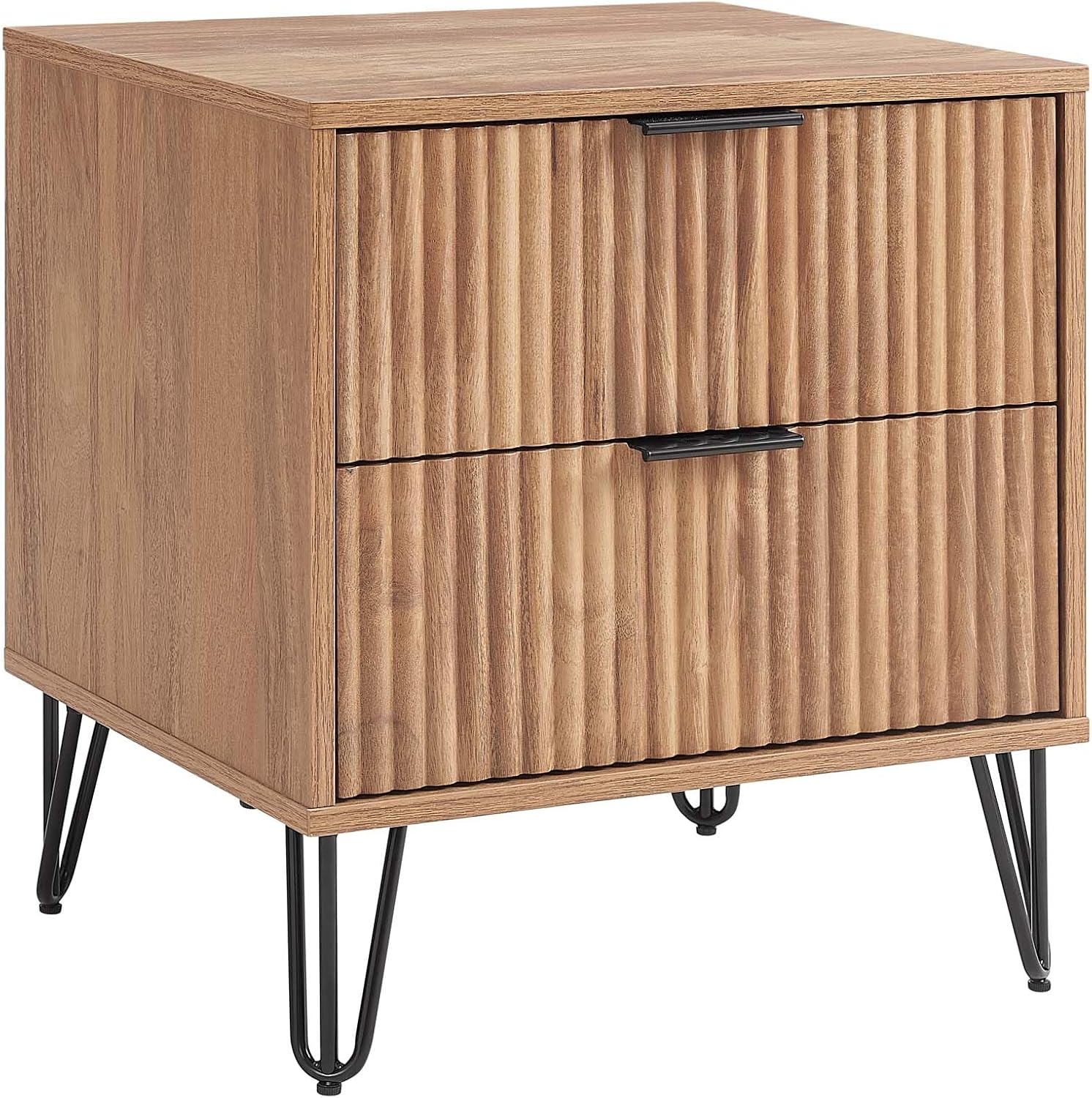 Manhattan Comfort Dumbo Modern Nightstand 2.0 with 2 Metal Feet | Stylish Splayed Gold Legs | Vertical Ribbed Drawer | Perfect for Bedroom, Set of 2, Golden Brown