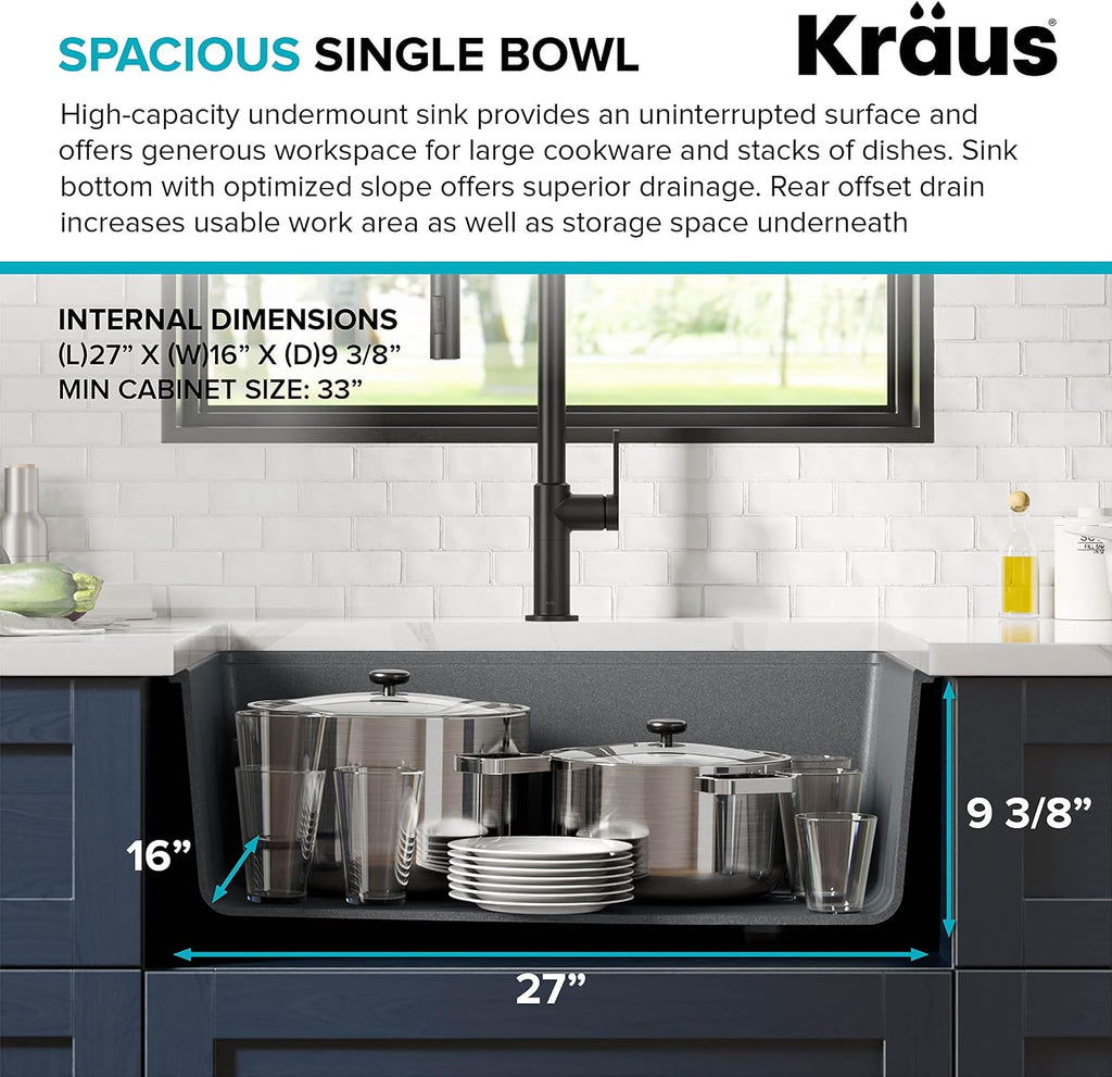 KRAUS Kitchen Sink Bellucci 29' Undermount Workstation Granite, Metallic Gray, Accessories, KGUW2-30MGR