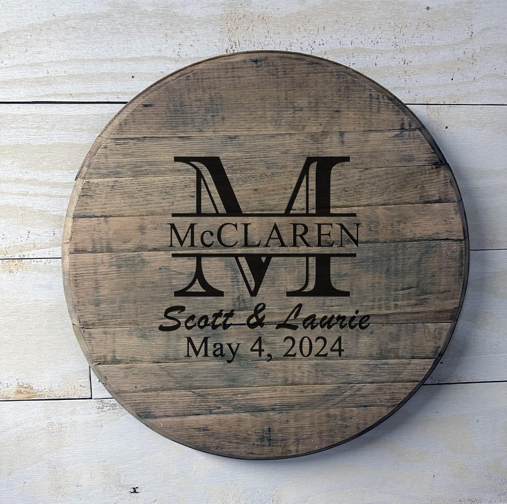 Personalized Wedding Guestbook Alternative - Solid Wooden Centerpiece Made from a Real Bourbon Whiskey Barrel Head - Beautiful Decoration for Weddings - Made in The USA