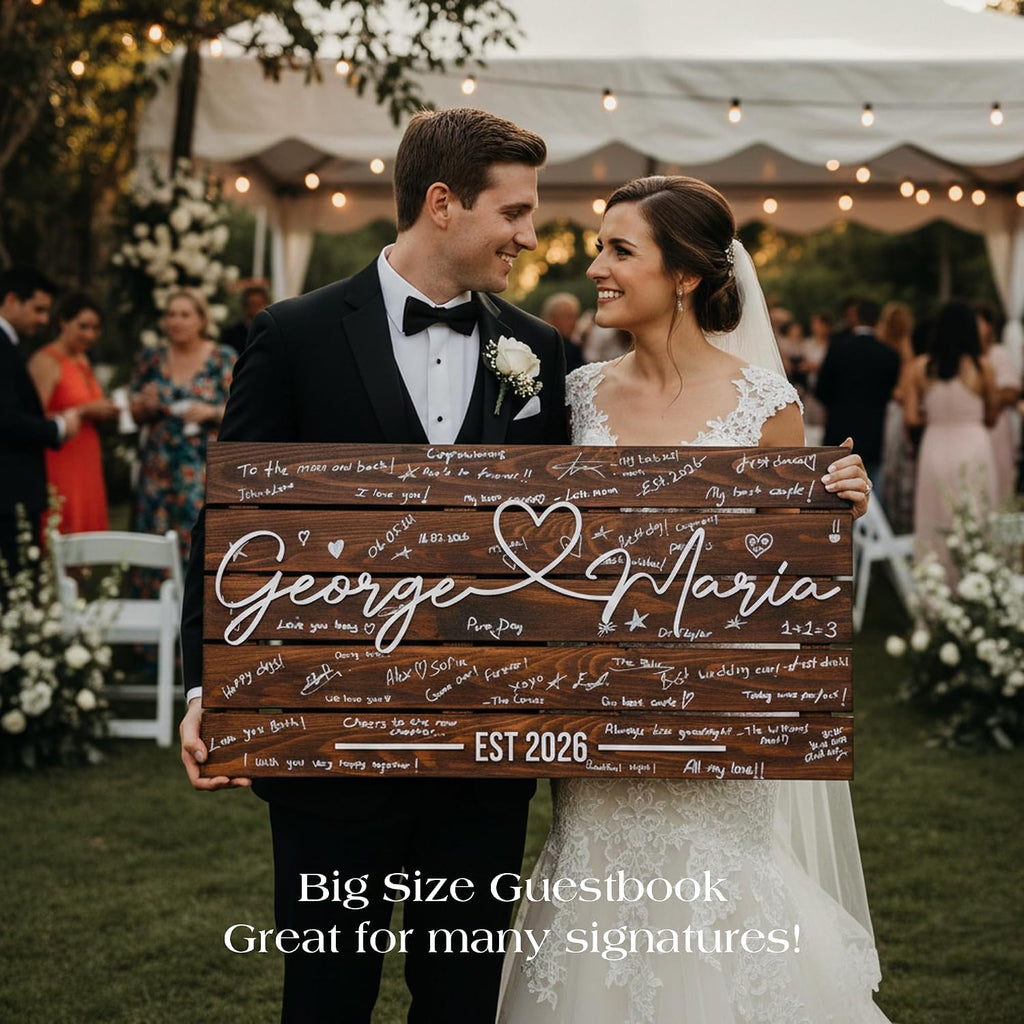 Personalized Unique Wedding Guest Book Alternative, Custom Pallet Wedding Guestbook Sign, Wooden 3D Last Name Plaque for Reception Decor, Rustic Meaningful Guestbook Idea for Signatures & Well Wishes (XL - 33.5x17.5')