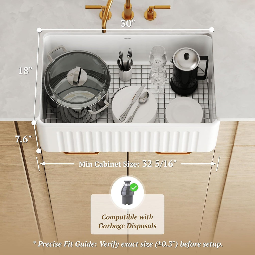 DeerValley Farmhouse Sink 30'x18' 10 inch Deep White Kitchen Sinks Fireclay Single Bowl Apron Front Lavabos de Cocina with Accessories