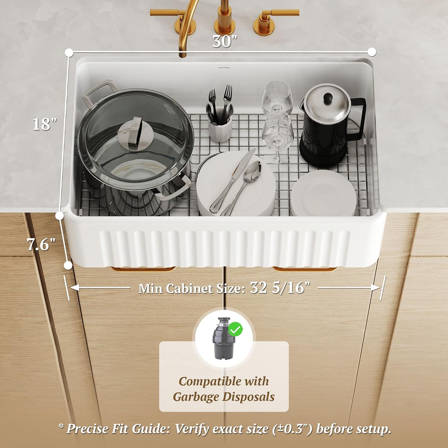 DeerValley Farmhouse Sink 30'x18' 10 inch Deep White Kitchen Sinks Fireclay Single Bowl Apron Front Lavabos de Cocina with Accessories