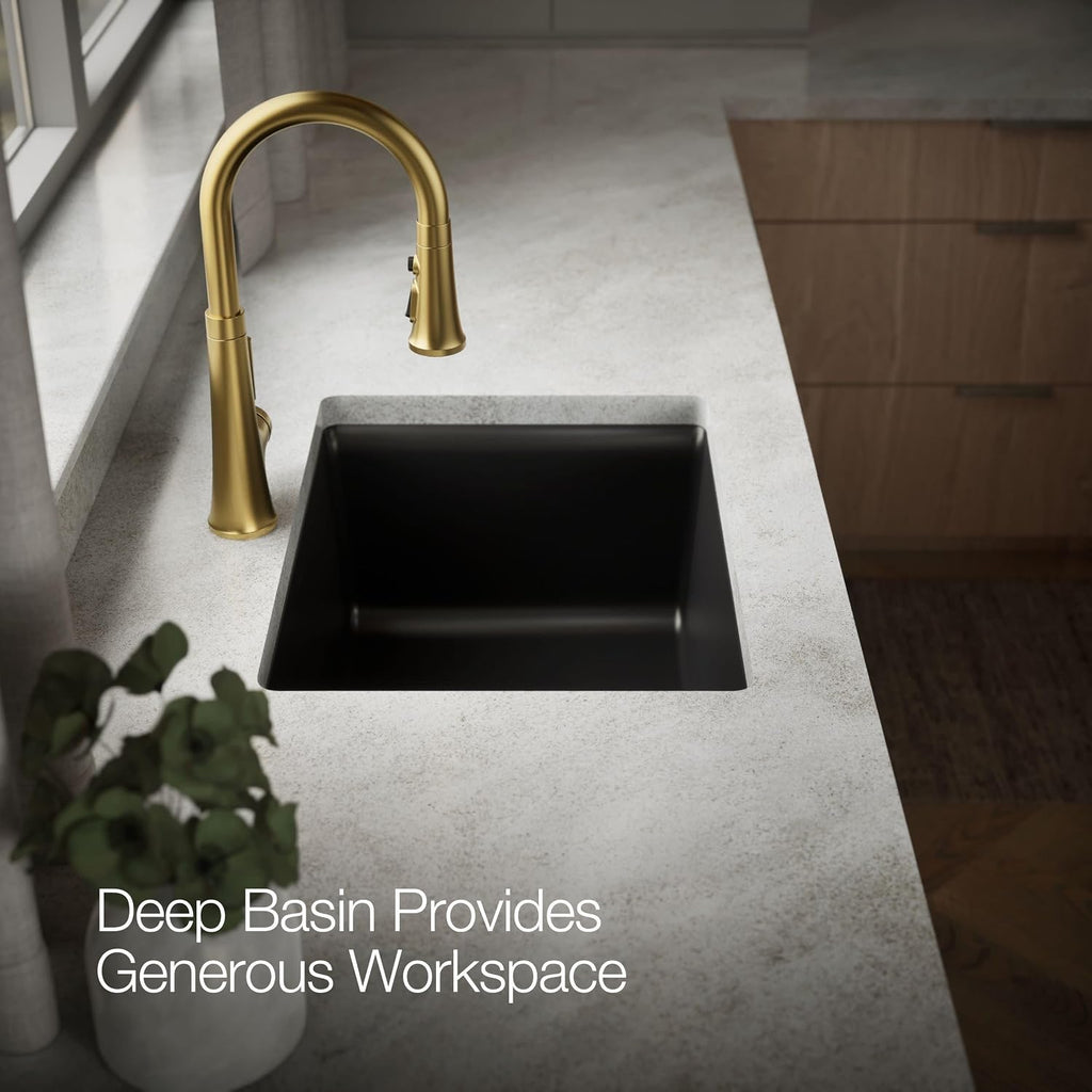 KOHLER 28003-1-CM1 Kennon® 25' Top-/Undermount Single-Bowl Kitchen Sink, Includes Sink Rack, Matte Black