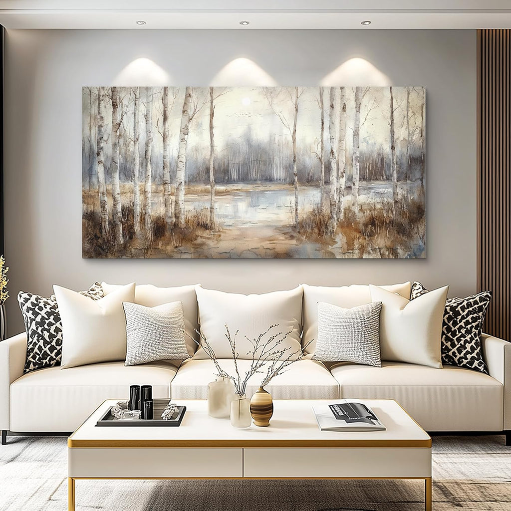 QIYILEXWART Canvas Wall Art For Living Room Large Wall Decor For Office Bedroom Decorations By The Lake Pictures Birch Forest Painting Stretched And Framed Artwork Room Ready To Hang