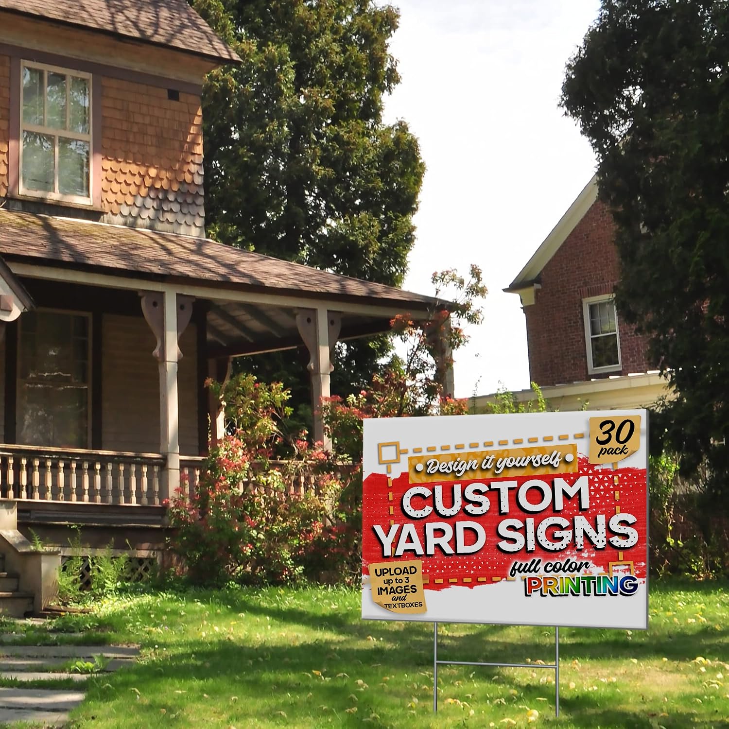 24'x18' Custom Yard Signs with Metal Stakes (30-Pack), Design-Your-Own Lawn Signs, Personalized Signages with Full Color Printing and Uploadable Images/Textboxes, One-Sided Yard Signs for Outdoor Events