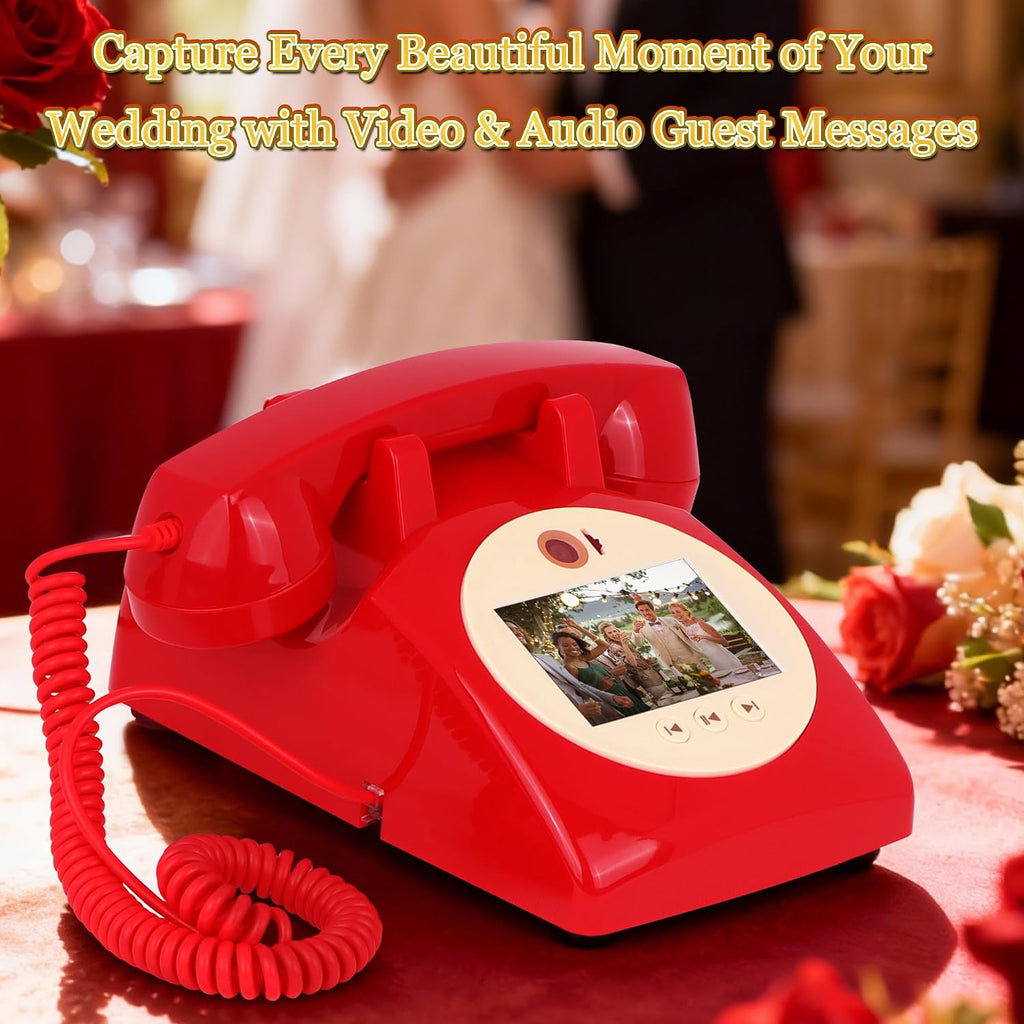 Video Audio Guest Book Wedding Phone, 1080P Video Guestbook Phone for Wedding, Bridal Shower, Birthday Party, Baby Shower, Anniversary Engagement (Bordeaux Red)