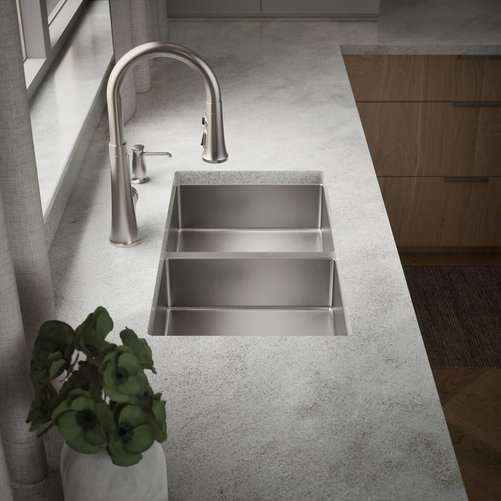 KOHLER Strive 29-1/2' Undermount Double-Bowl Kitchen Sink, Includes Accessories, Stainless Steel, Durable Construction, Sound-Absorbing, K-33155-NA