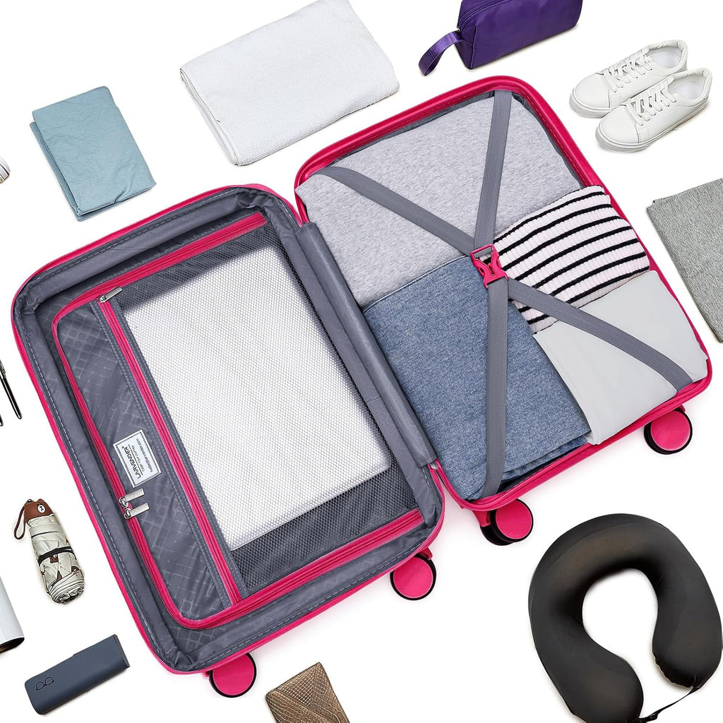 LARVENDER Luggage Sets 5 Piece Suitcases with Wheels Durable Hardshell Expandable Carry On with Lightweight Checked Duffel Bag Sets for Family Travel (28/24/20inch, Rose Red)