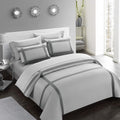 Casabolaj Equilibrio Duvet Covers Set King Size 3 Pieces Do Not Include Filling Casual Modern Minimalist Siver and Grey Color 100% Egyptian Cotton Sateen Luxury 400 TC Cross Patchwork Manufacturing