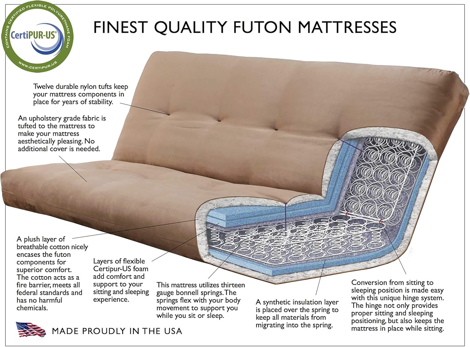 Kodiak Furniture Phoenix Full Size Futon in Butternut Finish with Storage Drawers, Linen Stone